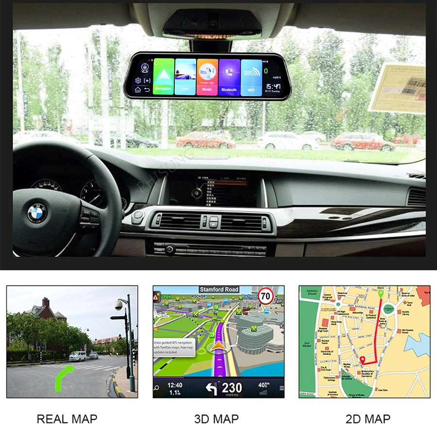 TOPSOURCE автомобильный зеркальный видеорегистратор 1" 4G Android 8,1 автомобильный gps-навигатор FHD 1080P видеорегистратор Dash камера ram 1 Гб rom 16 ГБ с ADAS