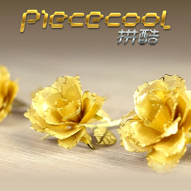 Металлический 3D пазл Piececool модель сделай сам в виде Золотой розы лазерная вырезка