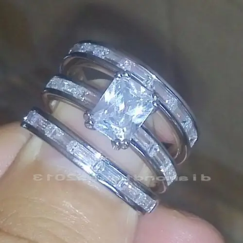 Комплект женских колец из белого золота с фианитами класса ААА 3 шт.|women ring set|ring