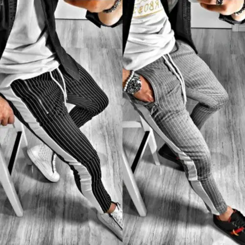New Mens Triped Casual Slim Fit Tracksuit Bottoms Skinny Jogging Joggers Sweat Long Pants Trousers | Мужская одежда