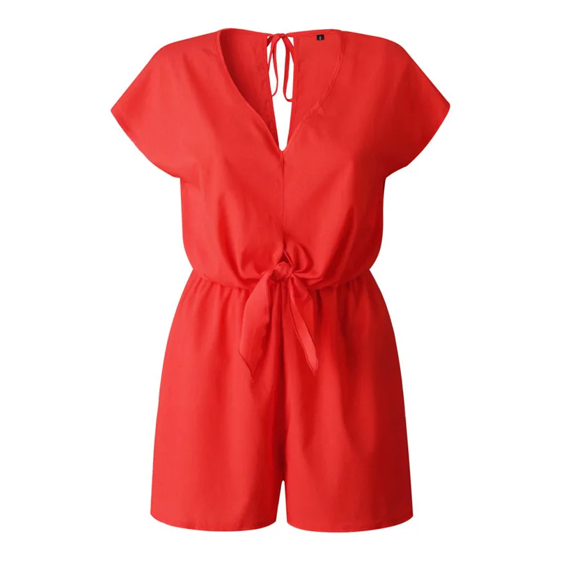 Летние комбинезоны женские сексуальные с v образным вырезом коротким рукавом