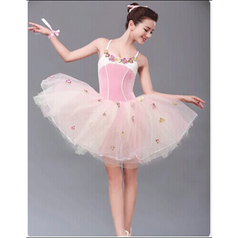 Бесплатная доставка профессиональная балетная пачка без рукавов с цветами для