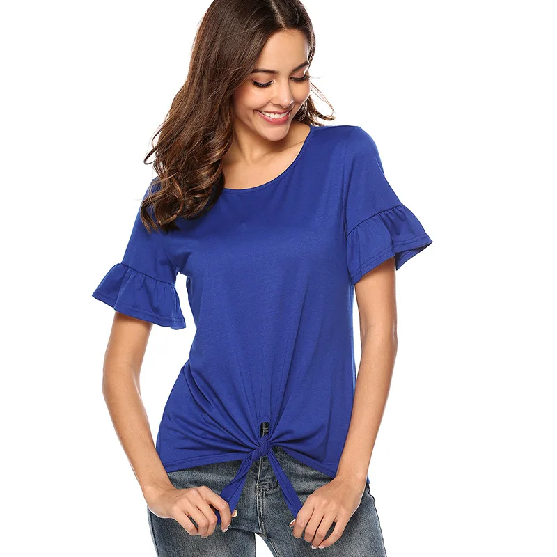 Женская рубашка с узлом в европейском и американском стиле однотонная блузка