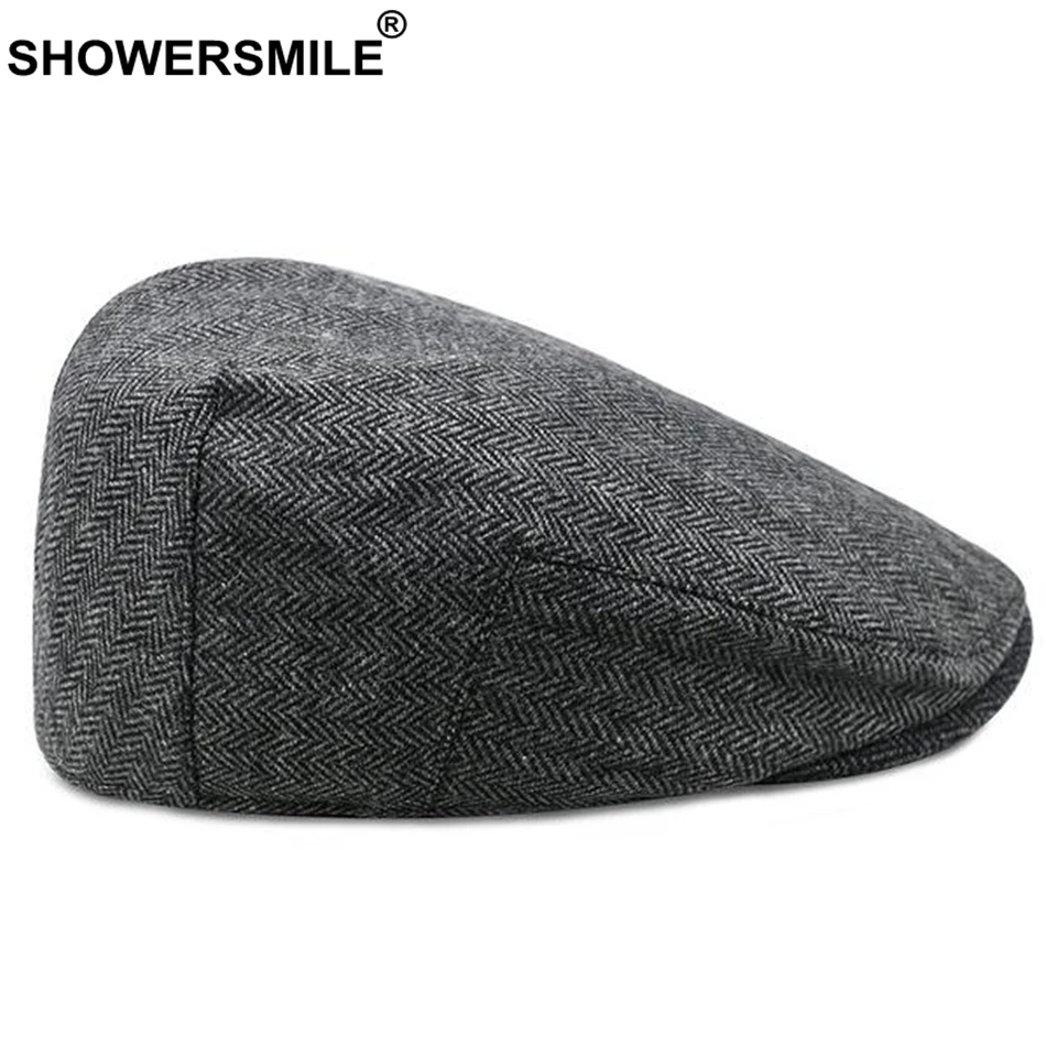 SHOWERSMILE мужская серая кепка в елочку, винтажный хлопковый берет, Женская Классическая осенне-зимняя шапка в британском стиле