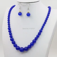 6 14mm blue chalcedony quartz lucky stone jaspers necklace chain earring sets round beads jewelry party wedding gifts 15inch