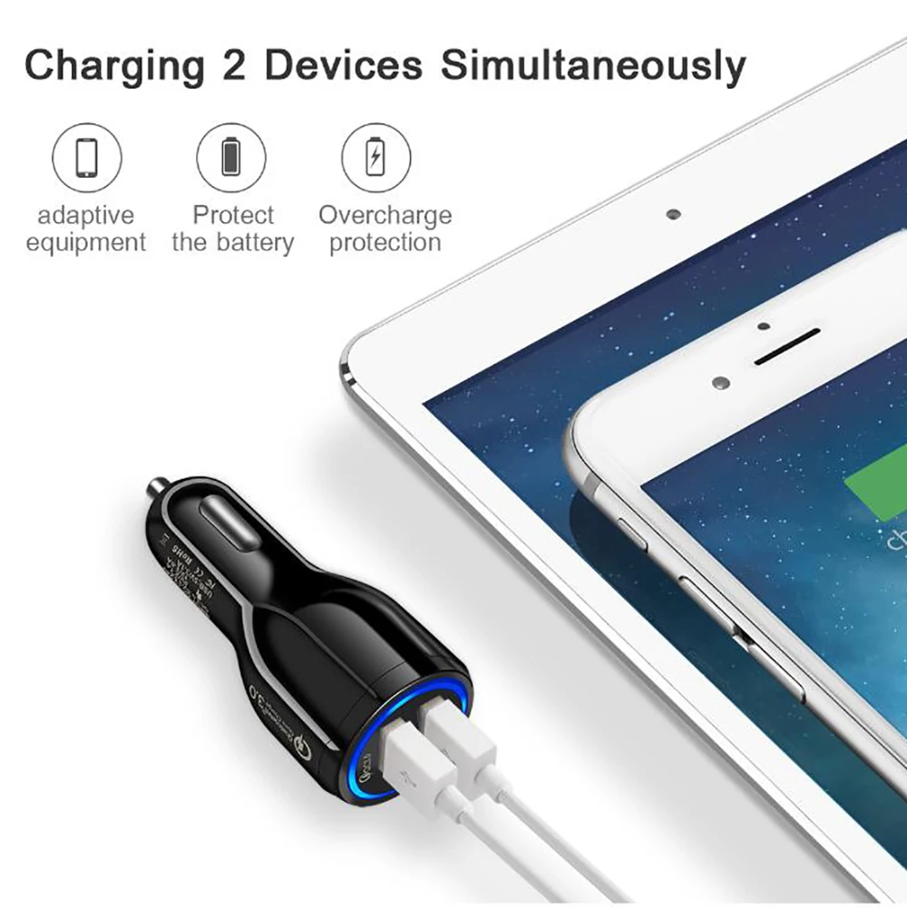 Автомобильное зарядное устройство Quick Charge 3,0 для мобильного телефона, двойное автомобильное зарядное устройство Usb Qualcomm Qc 3,0, адаптер быстрой зарядки, автомобильное зарядное устройство Mini Usb
