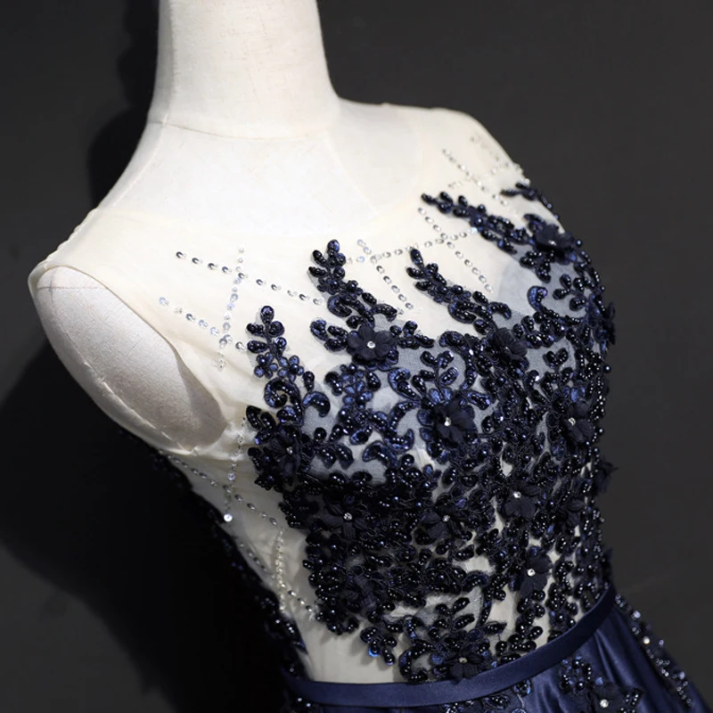 Robe De Soiree модные кружевные бисерные сексуальные длинные вечерние платья с открытой спиной для невесты, банкета, элегантные темно-синие вечерние платья для выпускного вечера