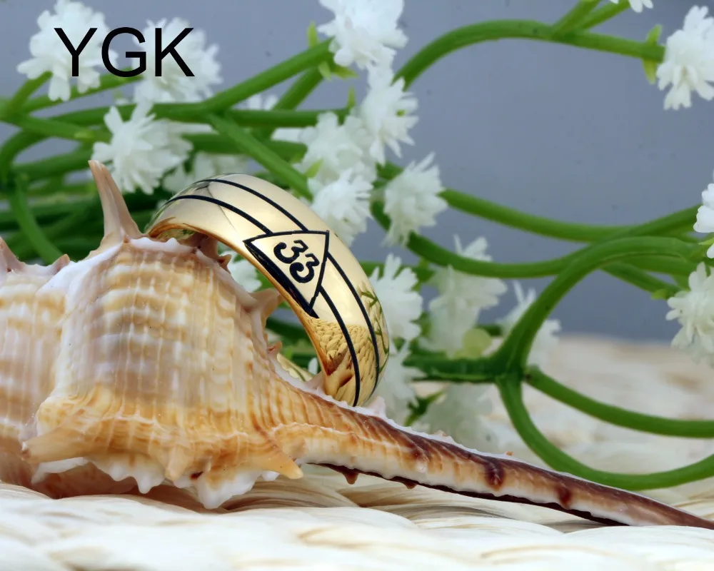 YGK бренд 8 мм золотой купол 33rd степени масонской Для Мужчин's Вольфрам обручальное кольцо из карбида