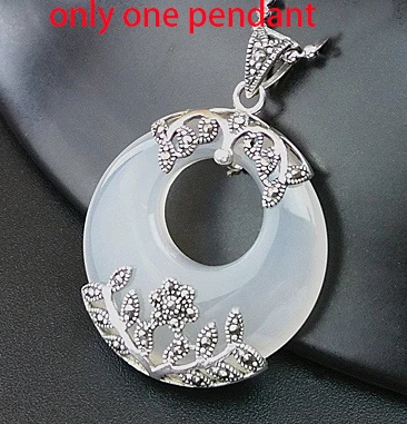 white agate pendant FNJ 925 Серебряный кулон натуральная S925 Solid серебро натуральный белый желтый и зеленый цвета Stpne подвески для Для женщин ювелирных изделий - Окраска металла: white agate pendant