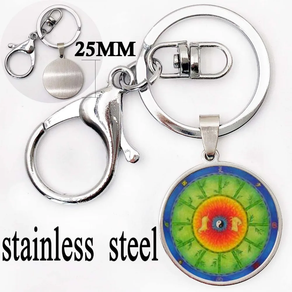 Fashion High Quality Keychain Glass Yoga Pattern Key Chain Mandala Handmade Art ring India Women Religious Jewelry | Украшения и