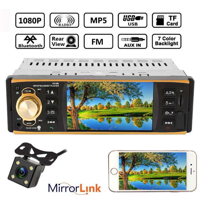 4 1 дюймовый HD Зеркало Ссылка Din автомобильный Радио Bluetooth MP3 плеер Авто USB AUX FM