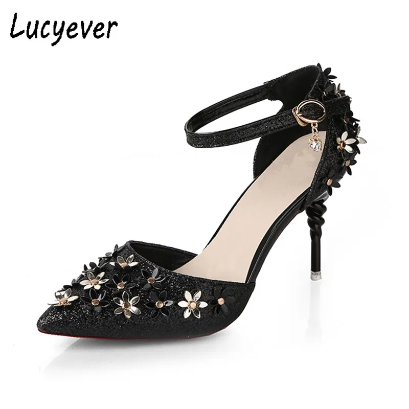 Lucyever/элегантные женские туфли-лодочки с цветочным узором модные босоножки на