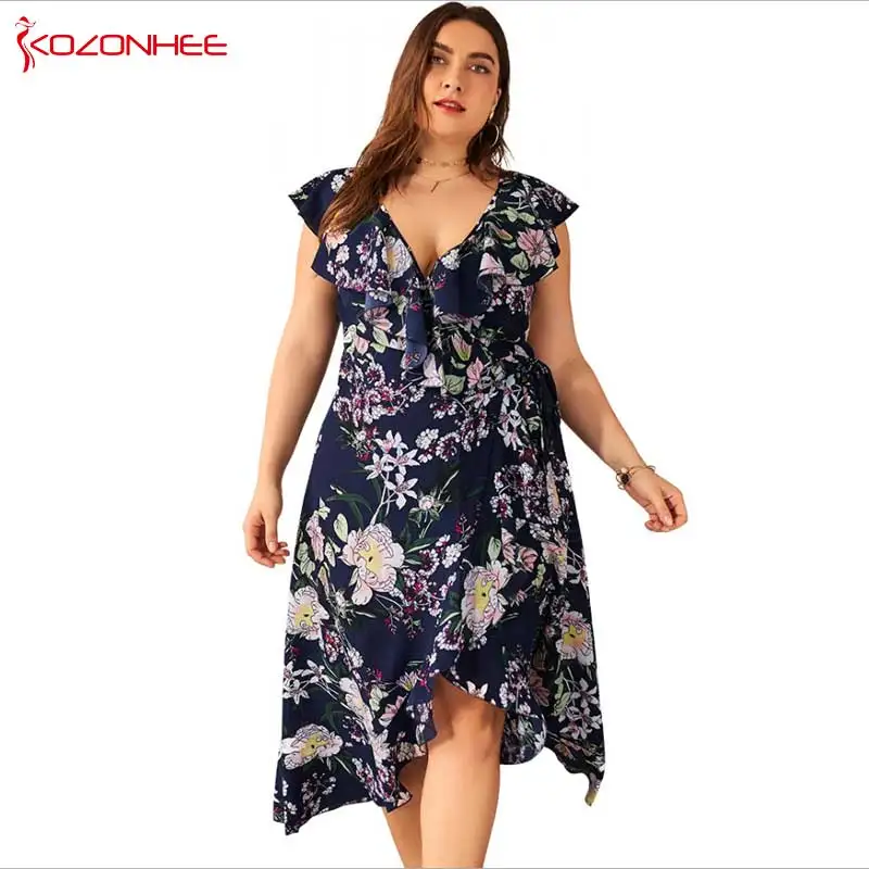 Большой размер женское модное Макси необычное бохо платье Летнее цветочное с v