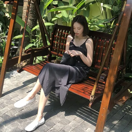 Свободное однотонное платье с v образным вырезом размера плюс новое летнее для