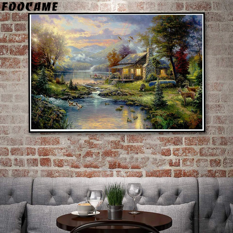 FOOCAME Thomas Kinkade горы природа пейзаж живопись плакат искусство печать украшение из шелка настенные картины для гостиной домашний декор