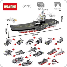 HSANHE 6115 военный армейский 17 в 1 большой корабль лодка Вертолет