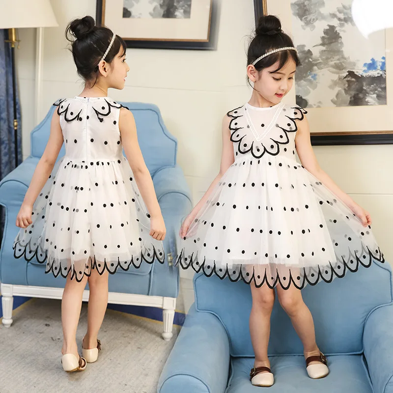 Kids Dresses for Girls Toddler Summer Dress Children 2019 Elegant Wedding Party Lace Polka Dots Mesh 3 to 13 Years | Детская одежда и