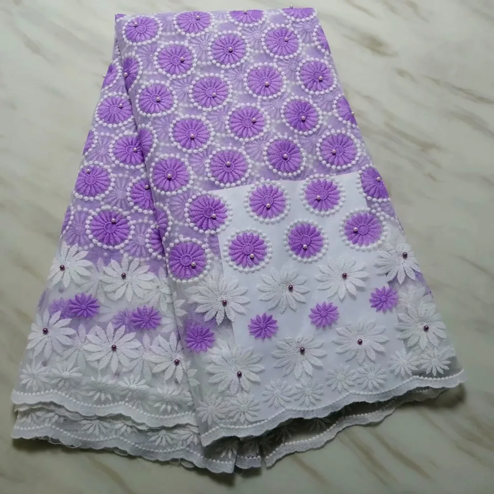 Розовый белый французский 3D большой цветы кружево украшенное бисером в