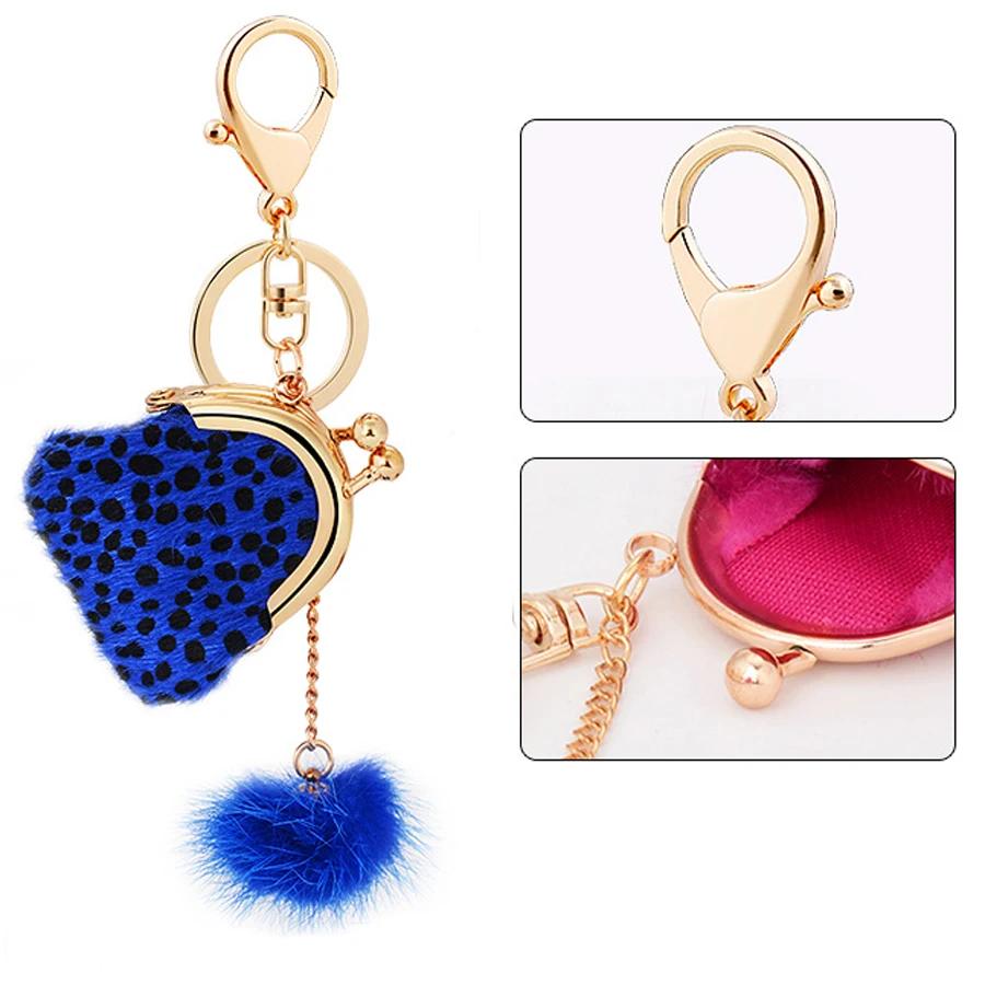 Charming Leopard Handbag Style Rabbit Fur Ball Keychain pom Pendant Jewelry Car Keyring Bag Keyfobs Chaveiros For Women R240 | Украшения и