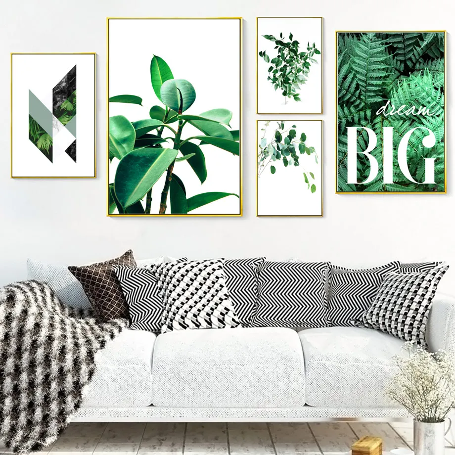 

Modern Green Plants Leaves Dream Quote Nordic Posters And Prints Wall Art Canvas Painting Wall Pictures For Living Room Decor