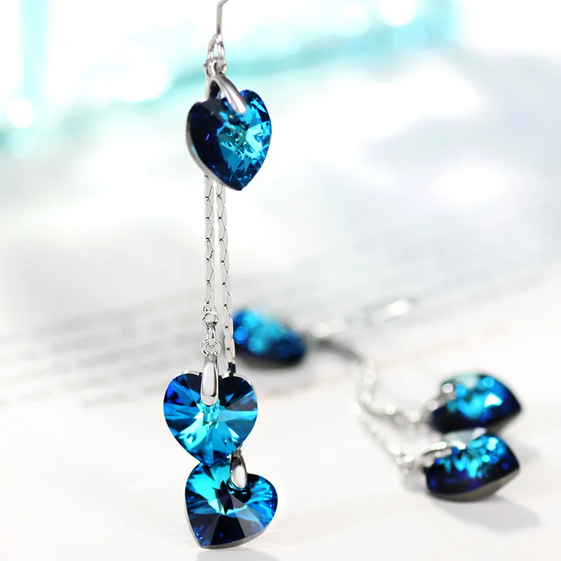 Женские длинные висячие серьги Neoglory с австрийским кристаллом в форме синего