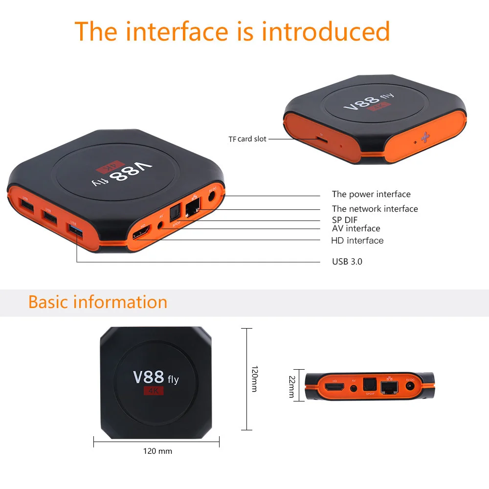 V88fly ТВ Box Android 8 1 Rockchip 3328 Quad-core 2 ГБ/16 ГБ Wi-Fi 4 К Bluetooth Smart HD медиаплеер box Set-top |