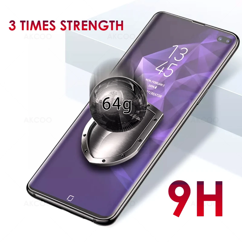 Akcoo S10 Plus закаленное стекло Полный Клей протектор экрана для samsung Galaxy S8 9 Plus Note 8 9 10 UV стекло протектор экрана