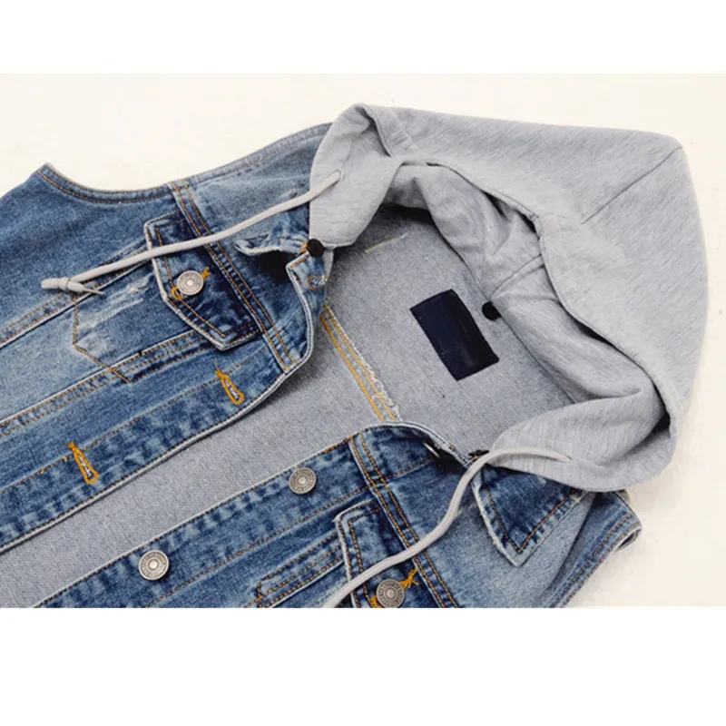 Новый летний короткий джинсовый женский жилет с капюшоном 2017 Повседневный