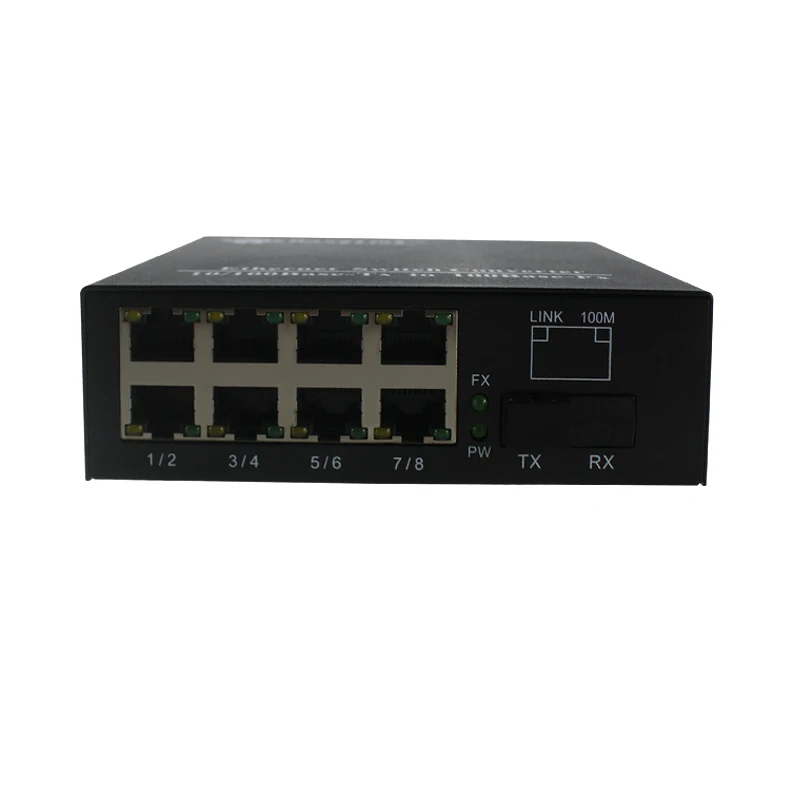 

100M 8 port RJ45 Fast Ethernet SC single mode single fiber optical transceiver 100m 8port rj45 network transceiver 1 pair