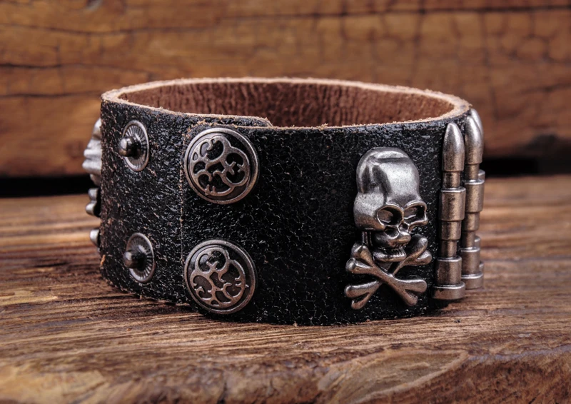 G563 Черный Рок армейский цилиндрический мужской кожаный браслет|bracelet stamps|bracelet