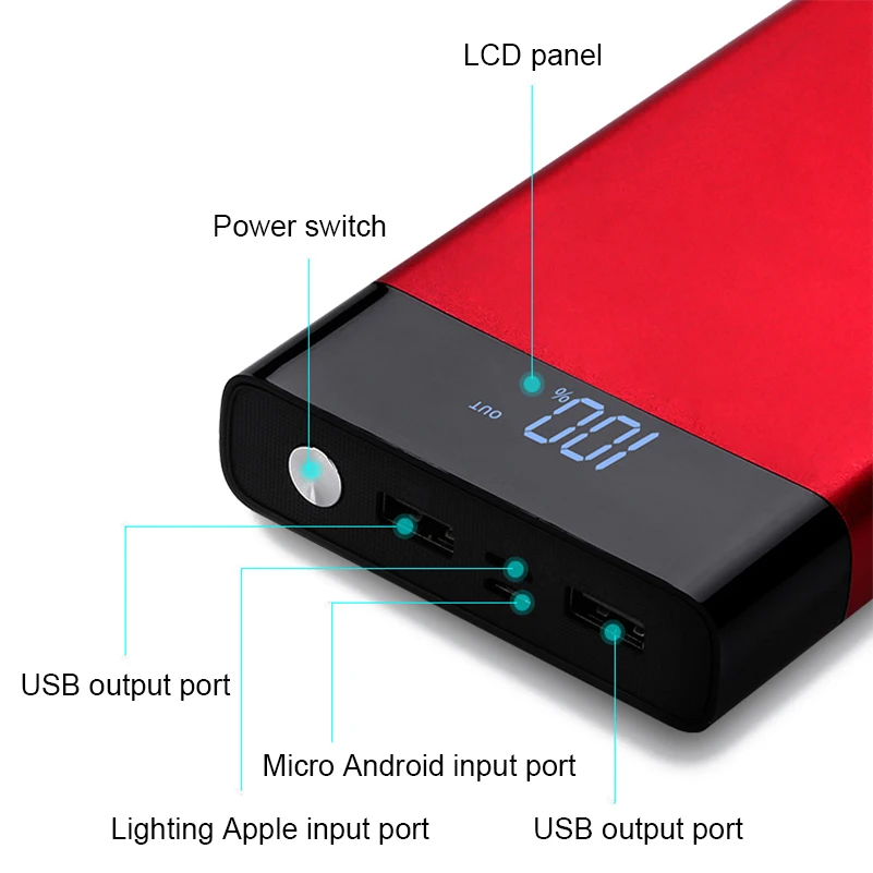 Power Bank 20000mAh портативное зарядное устройство Внешний 18650 аккумулятор внешний аккумулятор с двумя usb-портами повербанк для Xiaomi iPhone samsung huawei телефон