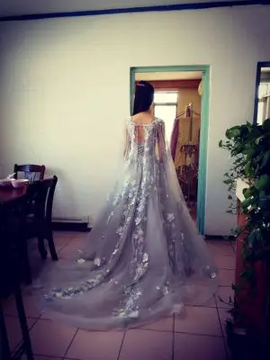 CloverBridal зимний романтический свадебный букет серые Выпускные платья Замочная скважина сзади со съемным 3 м шаль на плечи пряжа
