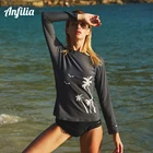 Женский купальник Anfilia с длинным рукавом, одежда для плавания, топ для серфинга, купальник, рубашка для бега, походные рубашки, топ для защиты от сыпи UPF50 +