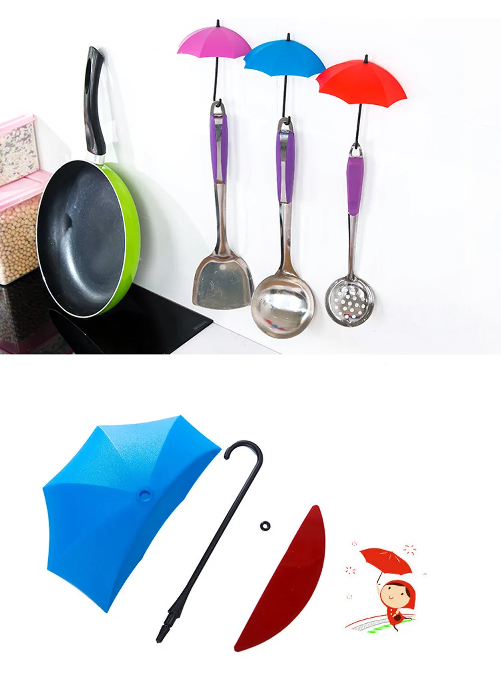 3 шт./компл. милый зонт креативный настенный держатель для ключей крючок