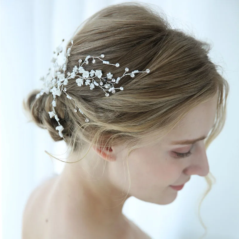 Серебряный Цвет Кристалл Стразы Цветок Свадебный зажим для волос заколка