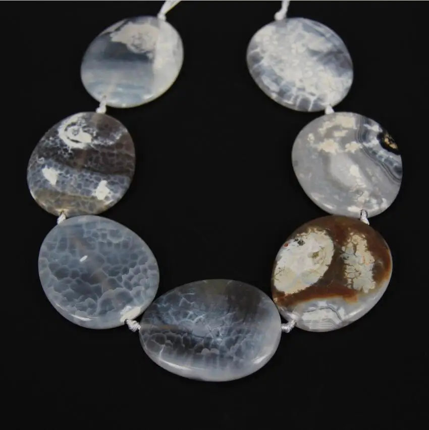 7 Colos Achate Beads 7PCS Strand Smooth Natural Dragon Veins Gems Stone Oval Slab Slice Pendant Large Size Middle Drilled | Украшения и