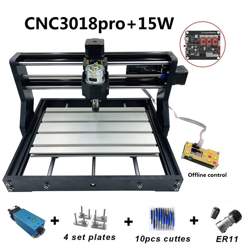 3018 pro 15w 15 Вт CNC3018 Pro гравировальный станок ER11 с офлинелиновым управлением 500 МВт 2500 мвт 5500 МВт фрезерный станок по дереву PCB резьба по дереву - Цвет: 3018 pro 15w