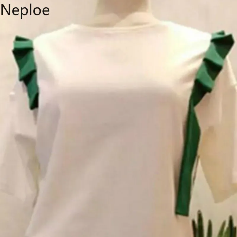 Neploe/Лоскутные женские футболки с оборками Лето 2019 Новое поступление круглым