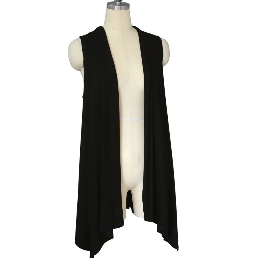 Женская Трикотажная хлопковая Длинная вязаная кофта с шарфом без рукавов