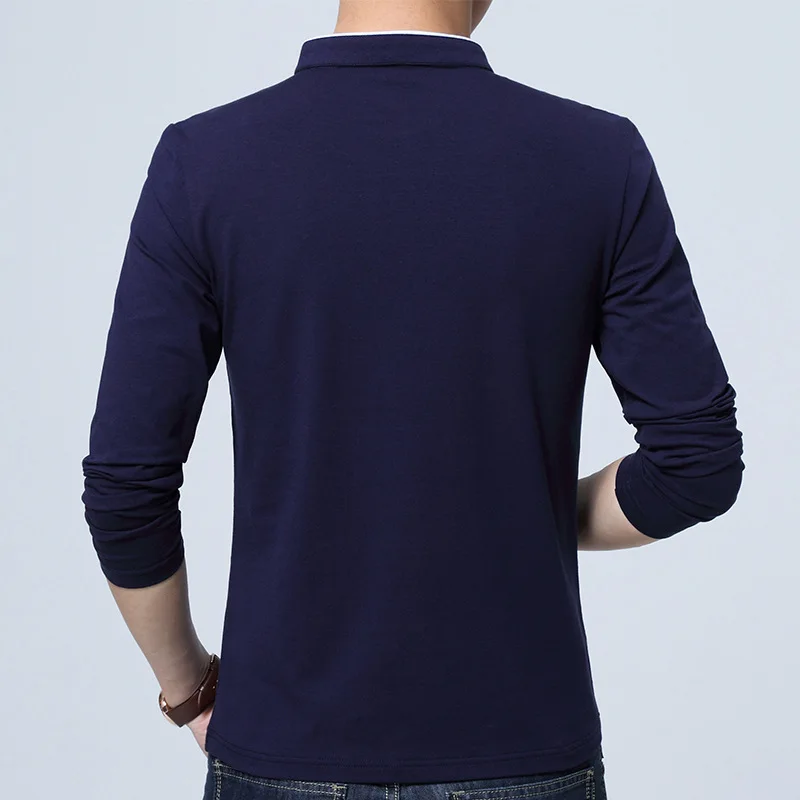 Мужская футболка с воротником стойкой однотонная хлопковая длинным рукавом