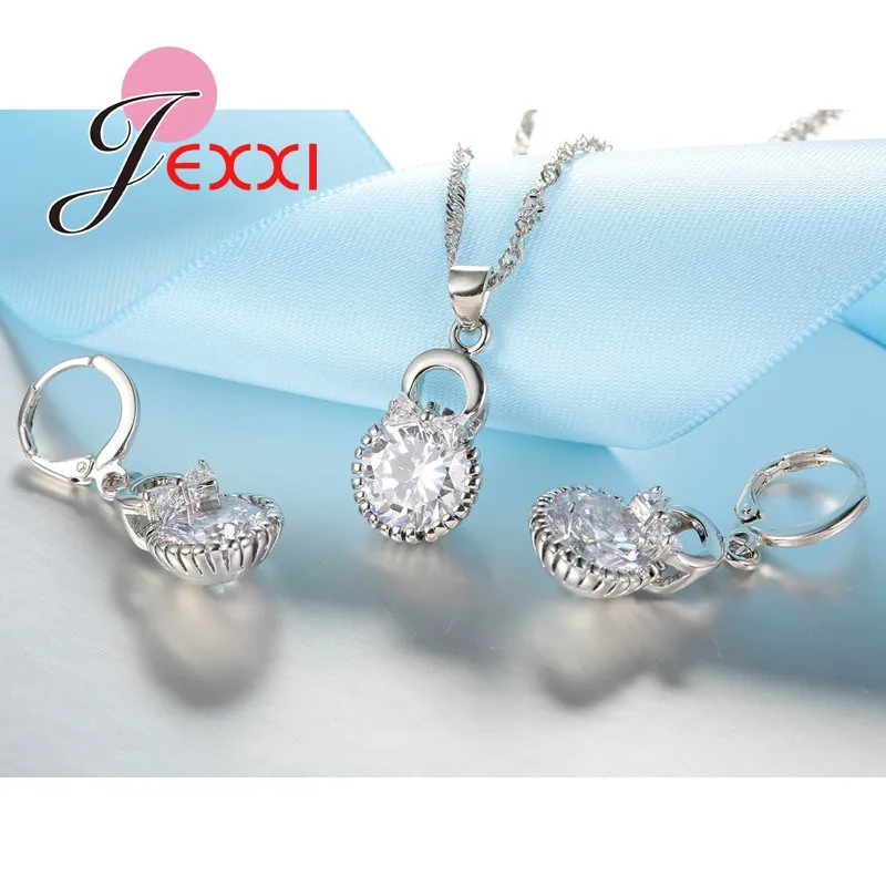 Brand Clock Fashion Necklace Earring 925 Sterling Silver Jewelry Set For Women Wedding Bridal Jewellery Sets | Украшения и