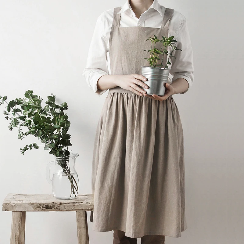 Японский стиль ретро хлопок простой передник для девочек чистый кофе магазин рабочие фартуки от AliExpress WW