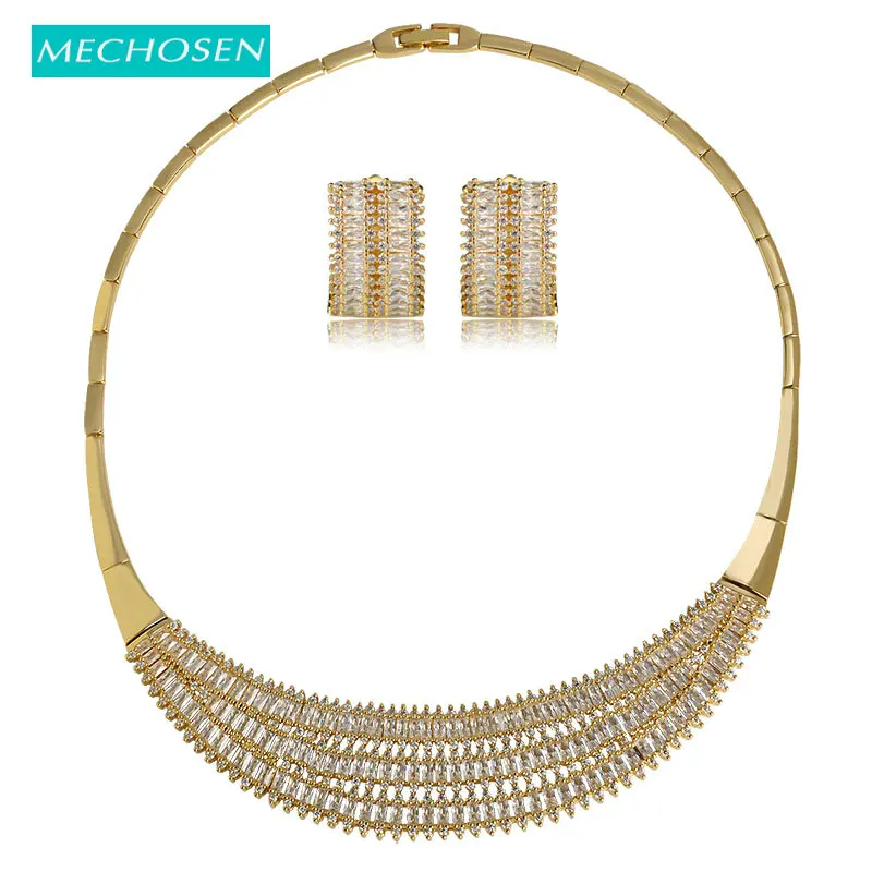 Женские свадебные ювелирные наборы MECHOSEN сверкающие серьги золотого цвета с