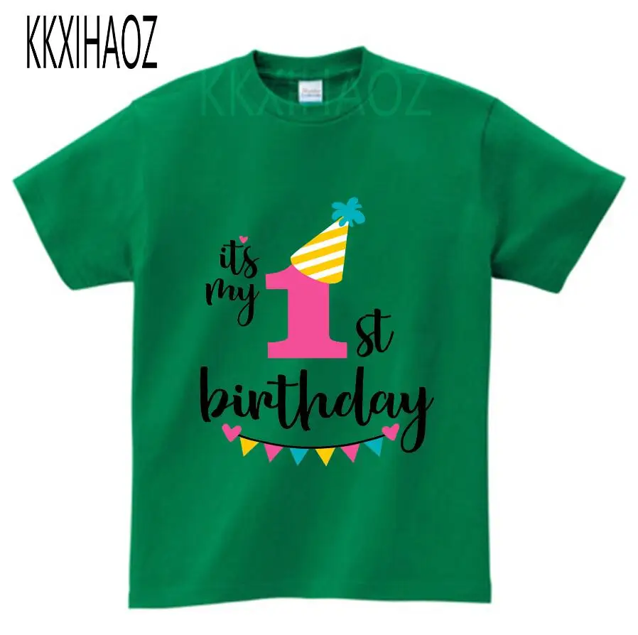 green childreT-shirt Одежда для маленьких мальчиков и девочек с принтом «it's my 1-3 th Birthday», детская забавная футболка, подарок на день рождения для детей 1-3 лет, NN - Цвет: green childreT-shirt