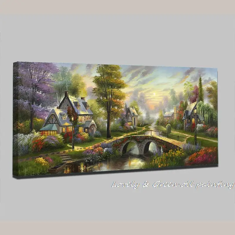 Картина маслом на холсте красивый мост река пейзаж для украшения дома