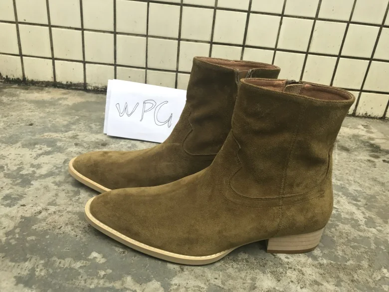 WPG/мужские кожаные ботинки Челси зимние оливкового цвета в европейском стиле