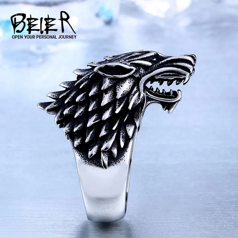 BEIER Dropshipping Cool Wolf Stainless Steel Man Punk Biker Ring BR8-075 US Size - Цвет основного камня: BR8-351