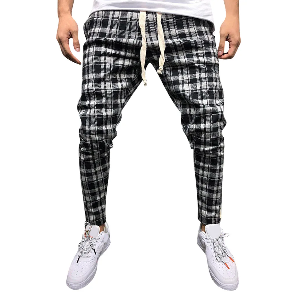Хип хоп Джоггеры для мужчин с завязками сбоку полосатые клетчатые спортивные