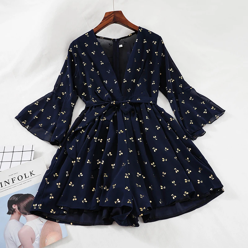 Новинка 2019 женский комбинезон с длинным рукавом пляжный стиль принт женская