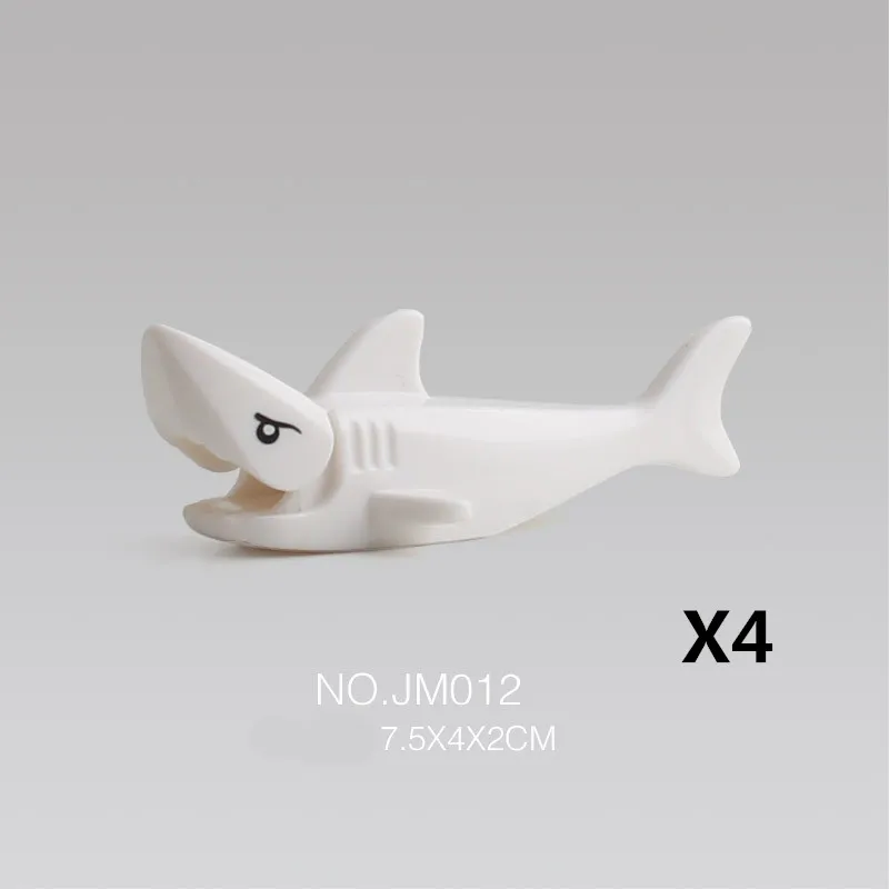 WhiteShark-4pcs Животные строительные блоки Акула Леопард корова крокодилы кирпичи развивающие игрушки для детей подарок животные город аксессуары C095 - Цвет: WhiteShark-4pcs
